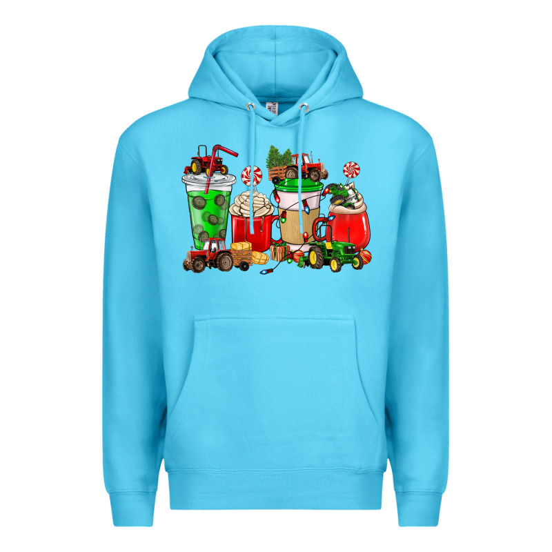 Christmas Tractor Coffee Cup Premium Hoodie by NancyCooperArtShop | Teevron