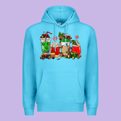 Christmas Tractor Coffee Cup Premium Hoodie Designed By Nancycooperartshop