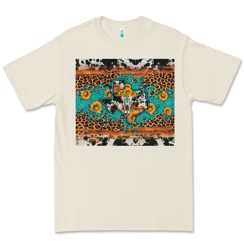 Bull Skull Texas Map Sunflower Leopard Cowhide Premium Tee by Artiststas | Teevron