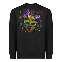 Black Mardi Gras Dachshund Puppy with Mask Heavyweight Sweatshirt - RanaPortraitStore