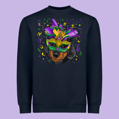 Heavyweight Sweatshirt Mardi Gras Dachshund Puppy with Mask