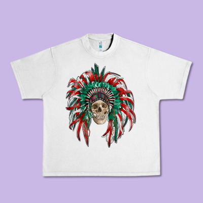 Mexican Flag Indian Headdress With  Skull Urban Heavy Tee Designed By Ranaportraitstore