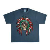 Midnight Navy mexican flag indian headdress with  skull Urban Heavy Tee - RanaPortraitStore