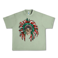 Oil Green mexican flag indian headdress with  skull Urban Heavy Tee - RanaPortraitStore