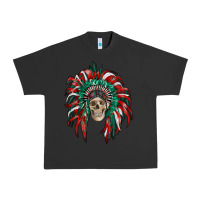 Pigment Black mexican flag indian headdress with  skull Urban Heavy Tee - RanaPortraitStore