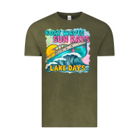 Vintage Olive boat waves sun rays lake days Vintage Tee - texasbilliewilder