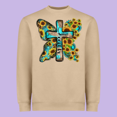 Faith Sunflower Cross Heavyweight Sweatshirt Designed By Zillion Design Studio