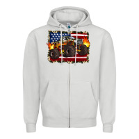 Dove Grey american flag monster truck Zipper Hoodie - Artiststas