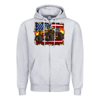 Heather Grey american flag monster truck Zipper Hoodie - Artiststas