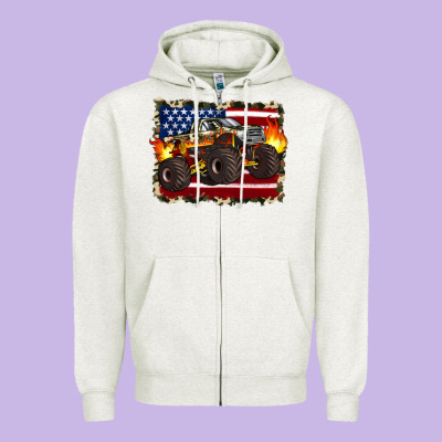 American Flag Monster Truck Zipper Hoodie Designed By Artiststas