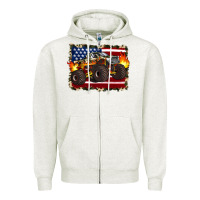 Oatmeal Heather american flag monster truck Zipper Hoodie - Artiststas
