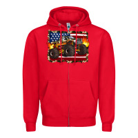 Red american flag monster truck Zipper Hoodie - Artiststas