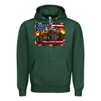 Sports Green american flag monster truck Zipper Hoodie - Artiststas