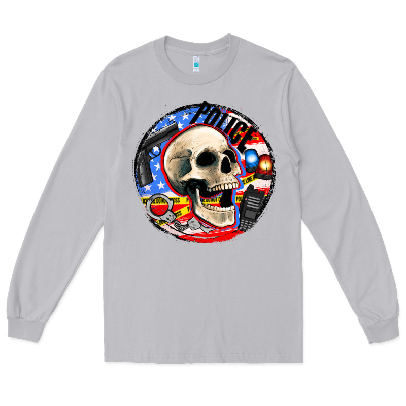 Police Skull And Police Equipment Long Sleeve Tee by AdoDesignShop | Teevron