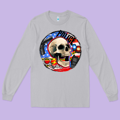 Police Skull And Police Equipment Long Sleeve Tee Designed By Adodesignshop