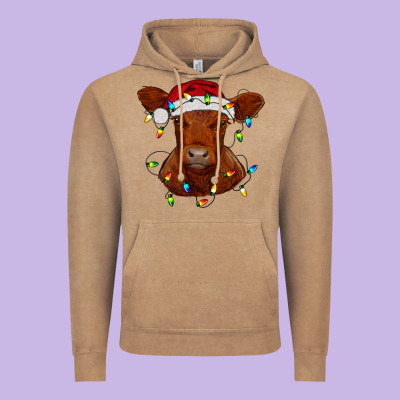 Vintage Hoodie Christmas baby red angus calf with lights