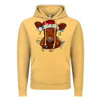 Vintage Mustard Christmas baby red angus calf with lights Vintage Hoodie - RanaPortraitStore