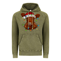Vintage Olive Christmas baby red angus calf with lights Vintage Hoodie - RanaPortraitStore