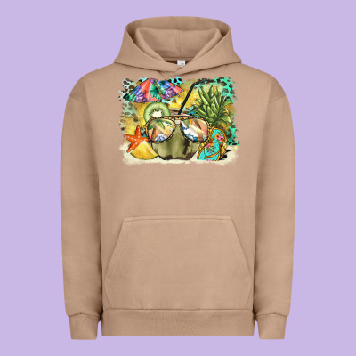 Coconut With Fruits  Background Urban Hoodie Designed By Barkaloodesign