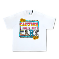 White caution i really don't care Urban Heavy Tee - Zillion Design Studio