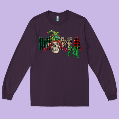 Mama Elf Skull Long Sleeve Tee Designed By Fadigitalartstudio