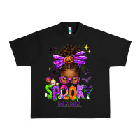 Black Halloween Afro Messy Bun Spooky Mama Urban Heavy Tee - texasbilliewilder