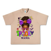 Burro Halloween Afro Messy Bun Spooky Mama Urban Heavy Tee - texasbilliewilder