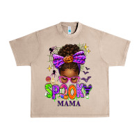 French Oak Halloween Afro Messy Bun Spooky Mama Urban Heavy Tee - texasbilliewilder