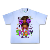 Grape Ice Halloween Afro Messy Bun Spooky Mama Urban Heavy Tee - texasbilliewilder