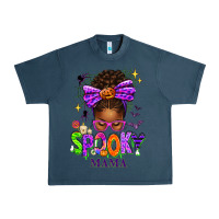 Midnight Navy Halloween Afro Messy Bun Spooky Mama Urban Heavy Tee - texasbilliewilder