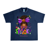 Navy Halloween Afro Messy Bun Spooky Mama Urban Heavy Tee - texasbilliewilder
