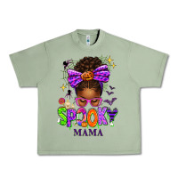 Oil Green Halloween Afro Messy Bun Spooky Mama Urban Heavy Tee - texasbilliewilder
