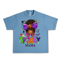 Pebble Blue Halloween Afro Messy Bun Spooky Mama Urban Heavy Tee - texasbilliewilder