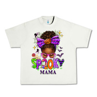 Halloween Afro Messy Bun Spooky Mama Urban Heavy Tee | Teevron