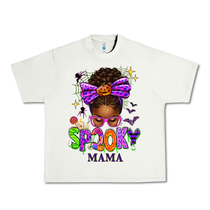 Halloween Afro Messy Bun Spooky Mama Urban Heavy Tee by texasbilliewilder | Teevron