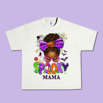 Halloween Afro Messy Bun Spooky Mama Urban Heavy Tee Designed By Texasbilliewilder