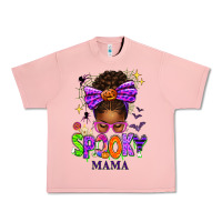 Salmon Halloween Afro Messy Bun Spooky Mama Urban Heavy Tee - texasbilliewilder