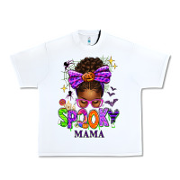 White Halloween Afro Messy Bun Spooky Mama Urban Heavy Tee - texasbilliewilder