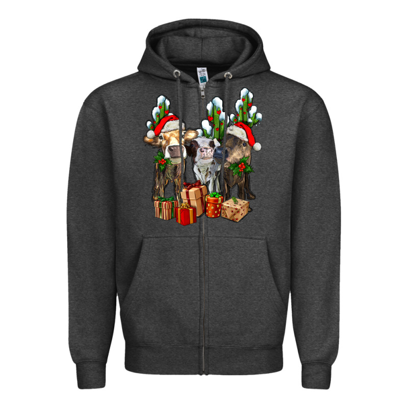 Western Christmas Cows And Cactuses Zipper Hoodie by AdoDesignShop | Teevron