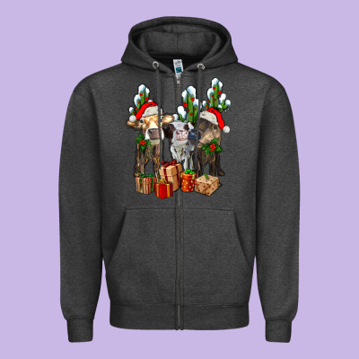 Western Christmas Cows And Cactuses Zipper Hoodie Designed By Adodesignshop