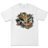 Bull Skull Leopard Cowhide Sunflower Texas Map Premium Tee | Teevron