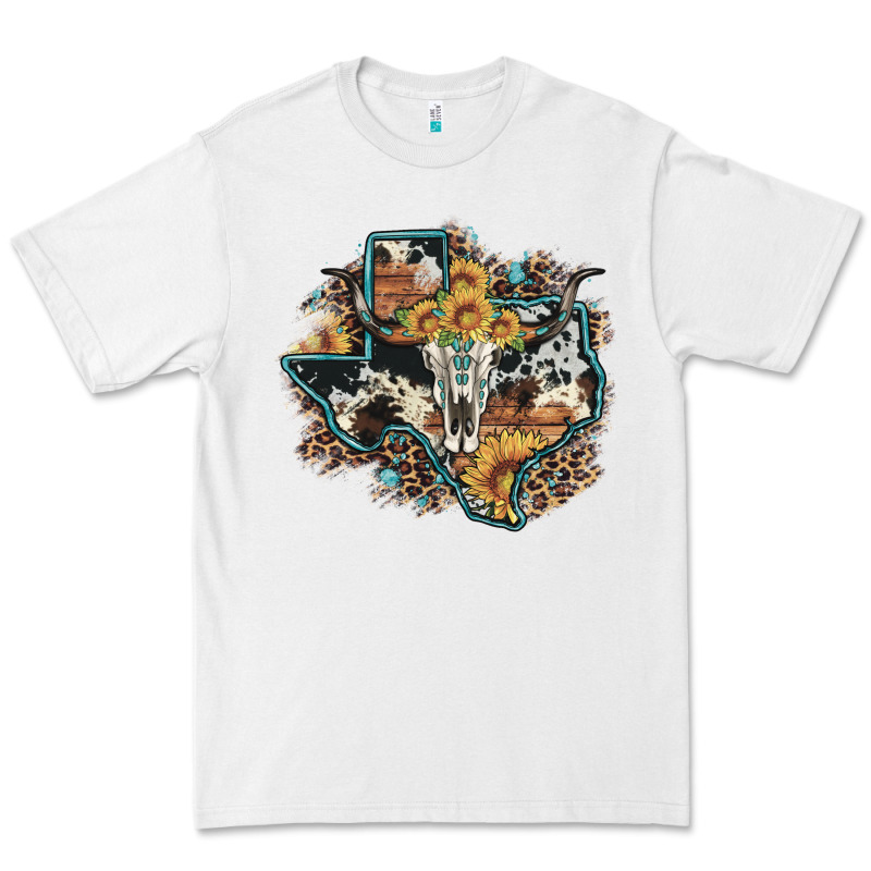 Bull Skull Leopard Cowhide Sunflower Texas Map Premium Tee by Artiststas | Teevron