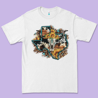 Bull Skull Leopard Cowhide Sunflower Texas Map Premium Tee Designed By Artiststas