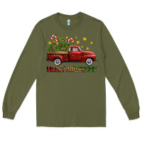 Army Green Merry And Bright Christmas Trees Truck Long Sleeve Tee - FaDigitalArtStudio