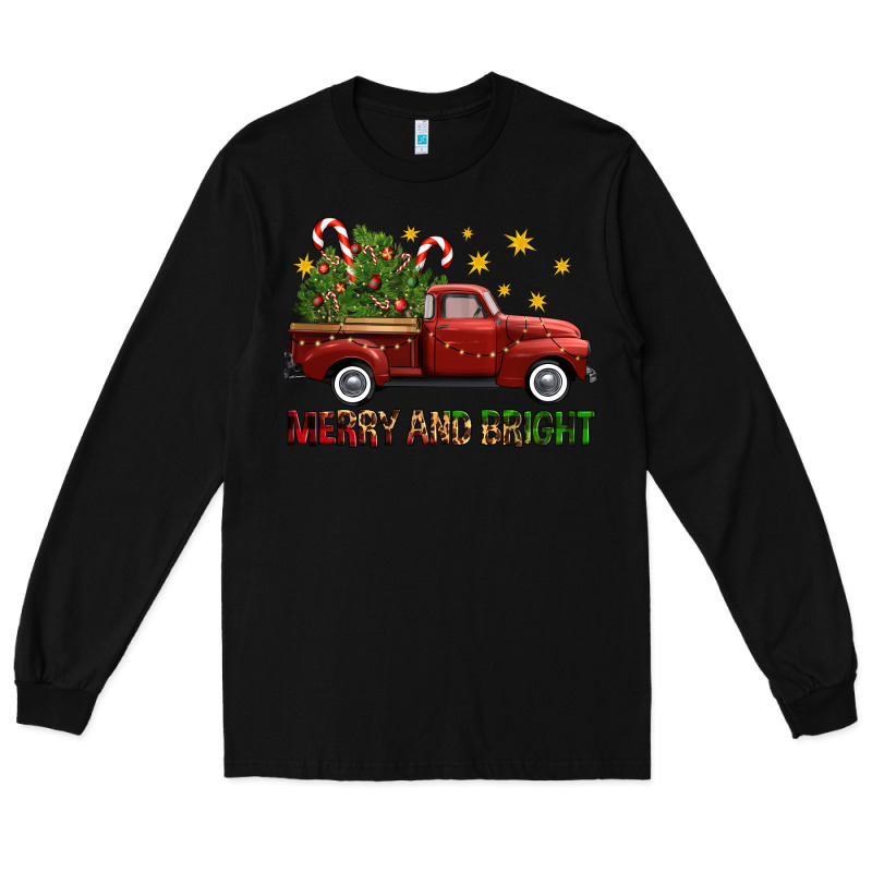 Merry And Bright Christmas Trees Truck Long Sleeve Tee by FaDigitalArtStudio | Teevron