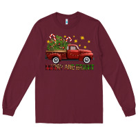 Burgundy Merry And Bright Christmas Trees Truck Long Sleeve Tee - FaDigitalArtStudio