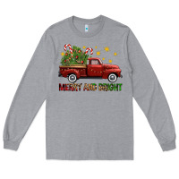 Heather Grey Merry And Bright Christmas Trees Truck Long Sleeve Tee - FaDigitalArtStudio