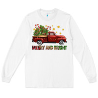 White Merry And Bright Christmas Trees Truck Long Sleeve Tee - FaDigitalArtStudio
