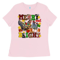 Bubblegum Pink chicken merry and bright Ladies Tee - AdoDesignShop