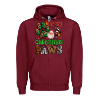 Burgundy merry christmas paws with santa Zipper Hoodie - AdoDesignShop